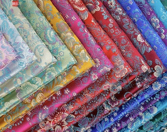 Floral Damask Jacquard Brocade Fabric: Silk Rayon Blend