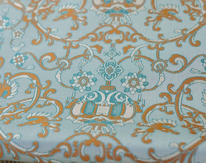 Aqua Blue Traditional Ancient Lantern Jacquard Brocade Fabric, Floral Curtain/Dress DIY Making Fabric, Home Furniture Fabric, 59"Width