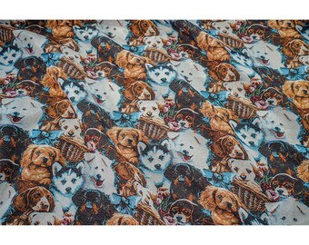 Oil painting Cat Dog Jacquard fabric, designer fabric, Upholstery, Prom dress and Sewing fabric, Upholstery, Decor, 59"W By 1 Meter on SALE