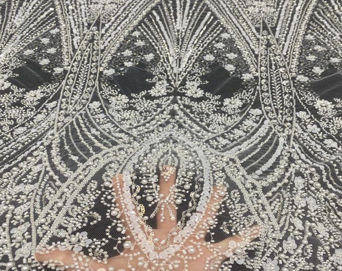 Premium Embroidery Beaded Lace Fabric - High-Quality sequin for Bridal & Wedding Dress, Party, Gown, Prom, DIY Costume, 49"W by the Yard