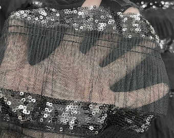Pleated Sequin Lace Fabric: 3D Embroidery, 50"W, For Sewing & DIY