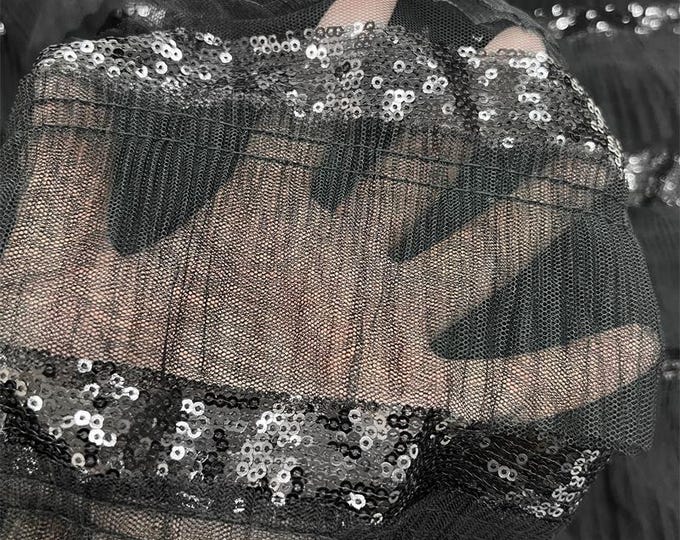 50“W Lace Fabric Embroidery Exquisite 3D pleated sequins fabric by yard, Headband, Prom, Wedding, Doll Making, Sewing, DIY, Costume/ fabric