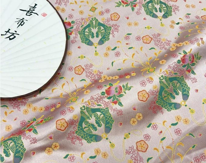 58“W Chinese Silk Brocade Fabric Pisces Double Fish Home Decor, Table cloth, bed runner, pillow case, Cheongsam, Quilting, drapery Fabric