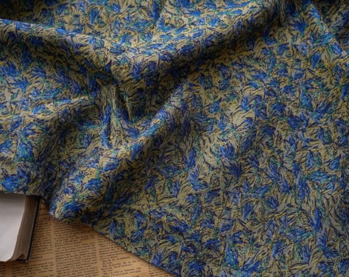 Classic Vintage Oil Painting jacquard fabric, blue flower designer fabric, Upholstery, Prom dress, Sewing, Decor fabric, 55" W By 1 yard
