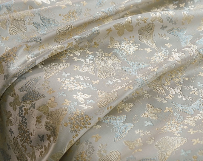 59"W Butterfly jacquard fabric, Designer Fabric, Upholstery, Decor, Costume, Curtain, bag, Sewing, Quilting/Fabric by the meter, 3 colors