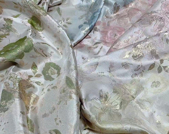Floral Jacquard Fabric with Gold Thread – Colorwoven Sewing Textile, 58" Wide