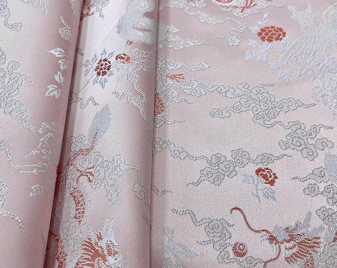 59"W Dragon and phoenix present auspiciousness Jacquard fabric, Tibetan, cheongsam, sewing, Upholstery, Quilting, DIY, drapery, bag fabric