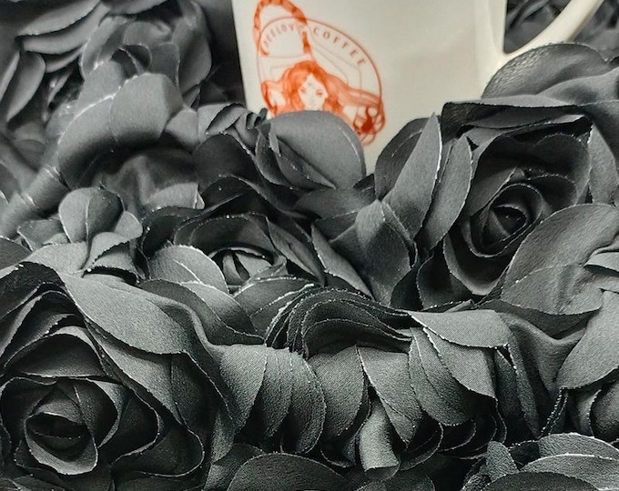 Hand-positioned DIY Rose embroidery fabric, 3D embroidery mesh – Bridal Wedding Veil, By Yard, wedding dress, headwear, shoes, black color