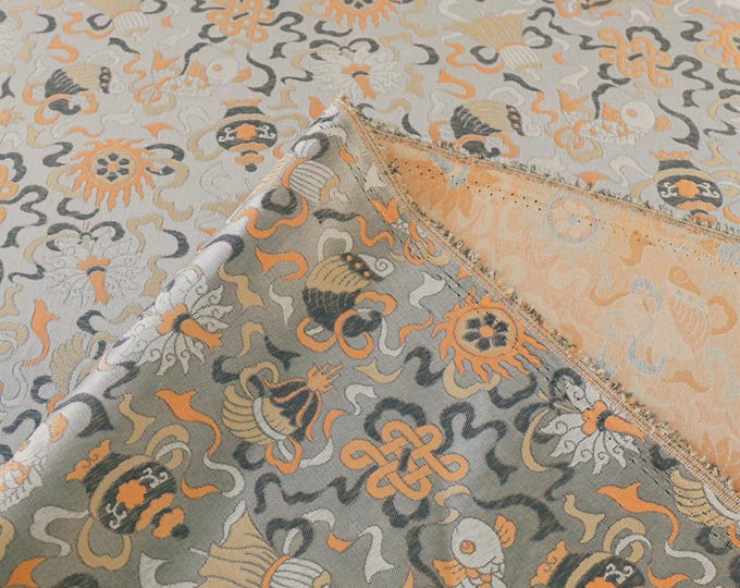 Chinese totem element satin Brocade Fabric, 58"W Cheongsam, Qipao, Upholstery, Home Decor, Pillow case, Sewing, drapery, Quilting Fabric,