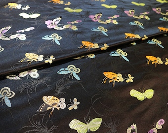 59"W Black Butterfly Brocade Fabric, Luxurious Fabric for Home Décor, Traditional Textiles, Drapery Fabrics by 1 meter, Upholstery Supplies