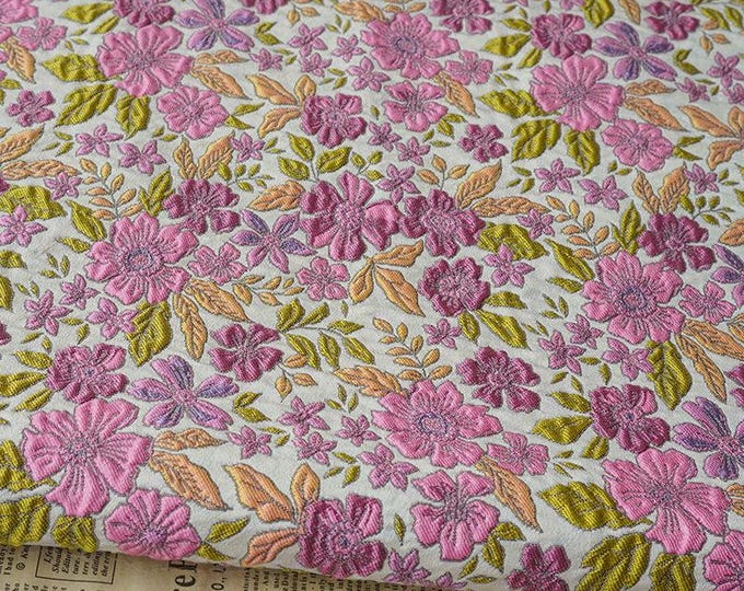 Hundred Gardens flower jacquard fabric, retro 3D fabric, designer fabric, Upholstery, Prom dress and Sewing fabric, 55" W By 1 Meter on SALE