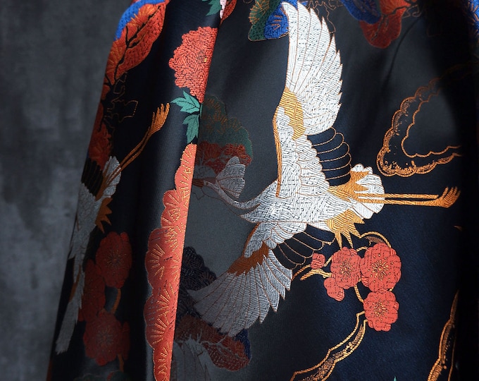 Crane bird pattern, Jacquard Weave, Designer Fabric, Creation, 57", Upholstery, Quilting, Sewing, drapery, Decor, bag, Costume, DIY/ fabric