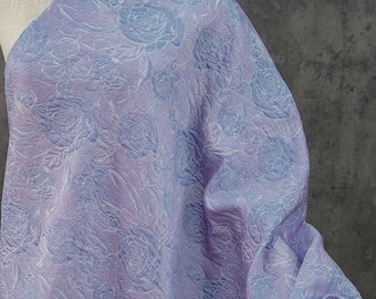 Lilac & blue Gold thread Reversible jacquard woven fabric, 3D floral with embossed effect, Upholstery, Costume, Sewing, DIY fabric, 55"W