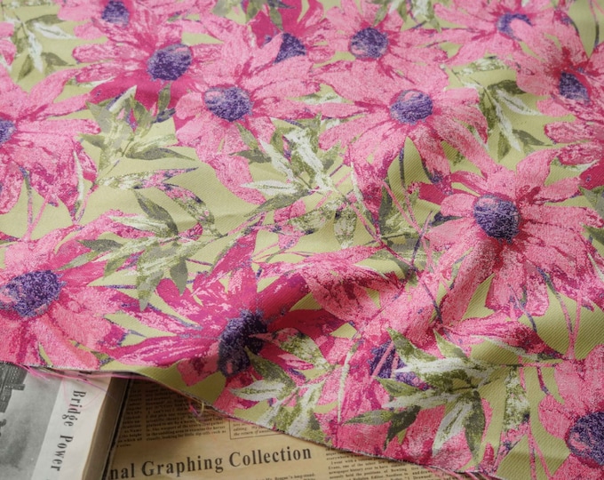 55"W Multicolor island style large flower jacquard fabric, Upholstery, Decor, Costume, Curtain, handbag, Sewing, DIY, Doll/Fabric by 1 yard