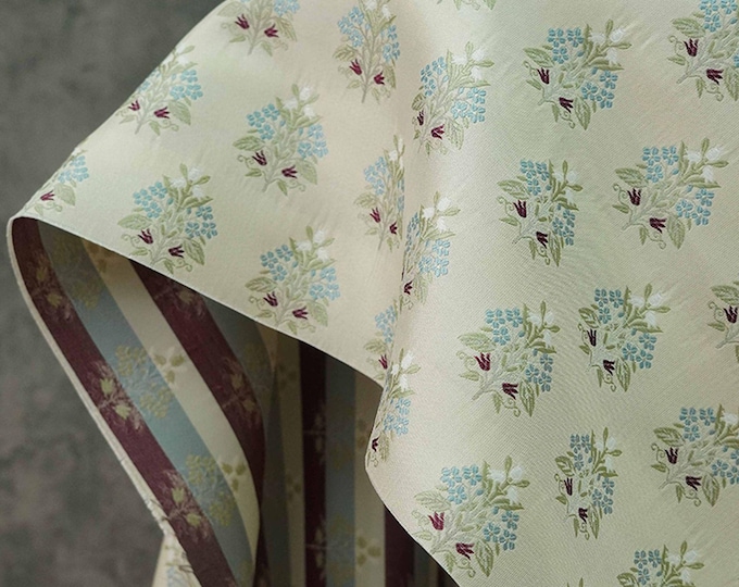 Circular bouquet jacquard woven fabric, 3D flower pattern with embossed effect, Upholstery, Costume, Sewing DIY fabric, 63"W By 1 yard