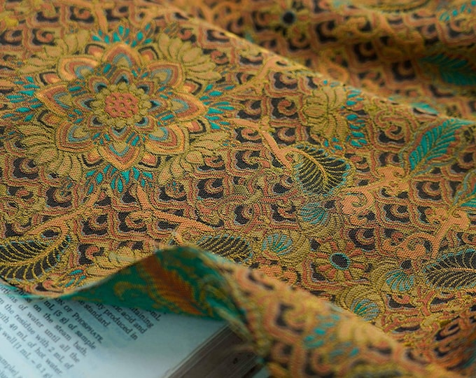 55"W Chinese Buddhism Tibetan Damask, Jacquard Fabric, Upholstery, Decor, Costume, Curtain, Handbag, Sewing, Mongolian/Fabric by the meter