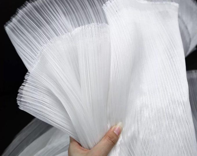 Shiny Pleated Organza Fabric – Stiff Crinkled Texture Sheer Fabric for Wedding Decor, Event Backdrops, Stage & Party Decoration, 55"Wide