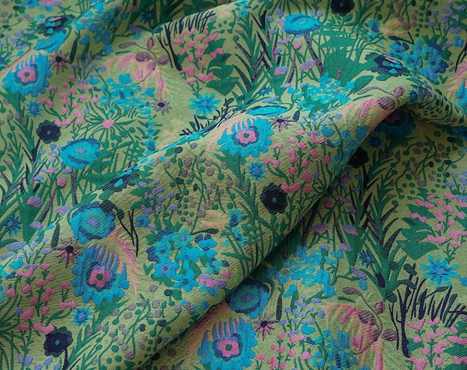 Reversible jacquard woven fabric, 3D green flower pattern, Upholstery, Decor, Costume, Curtain, bag, Sewing, carpet, blanket/Fabric, 54"W
