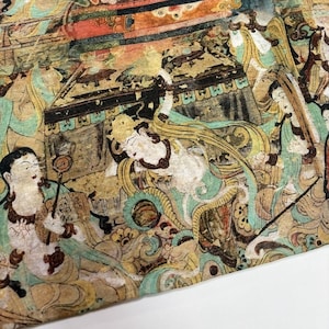 Affresco Dunhuang Buddha in stile asiatico cinese, 55"W, tessuto Tencel di qualità Premium, decorazioni per la casa, tappezzeria, sciarpa, tende e tessuto da cucire