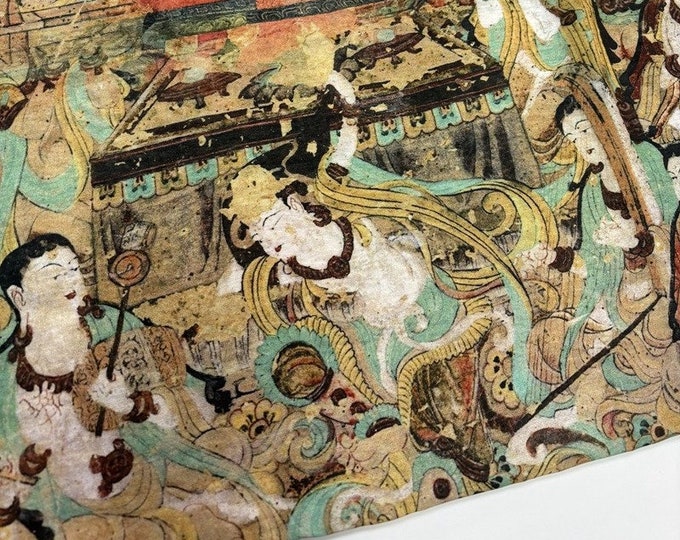 Dunhuang fresco Buddha Asian Chinese Style, 55"W, Premium Quality Tencel Fabric, Home Decor, Upholstery, Scarf, Curtain and Sewing Fabric