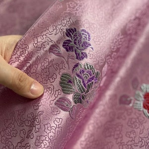 tessuto rosa cinese con fiori di prugna broccato di seta multicolori cheongsam Qipao broccato al metro, 29,5 pollici, tessuto per tappezzeria e cucito