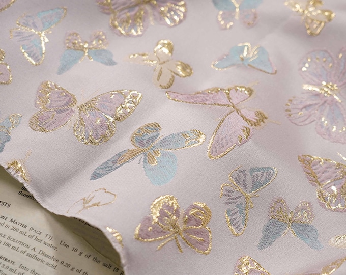 Gold thread colorful butterfly jacquard fabric, designer fabric, Upholstery, Quilting, Sewing, drapery, Costume, DIY/fabric, 59"W By 1 Meter