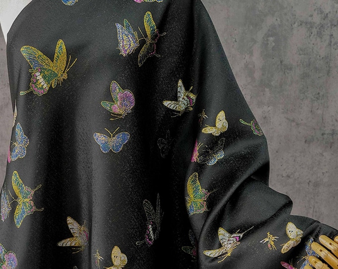 Black Brocade Fabric | Butterfly Jacquard, Sewing Material (59"W)