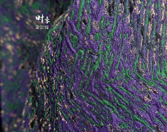 Gold thread jacquard fabric, green purple 3D designer fabric, Upholstery, Prom dress, Decor, Costume & Sewing fabric, 55"W By 1Meter on SALE
