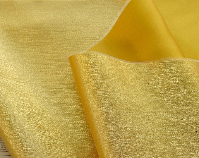 59"W Solid color woven gold fabric, Japanese Nishijin weaving gold thread brocade fabric by the meter, DIY, Upholstery and Sewing fabric