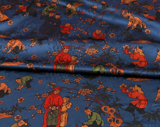 Ancient Painting Jacquard Fabric: Rayon Blend Cheongsam Dressmaking Material, 55" Wide
