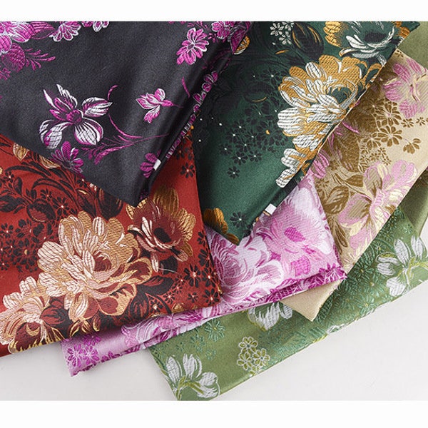 Tissu brocart chinois, tissu damassé jacquard pivoine, ameublement, décoration, costume, rideaux, sac à main, couture/tissu au mètre, 7 couleurs