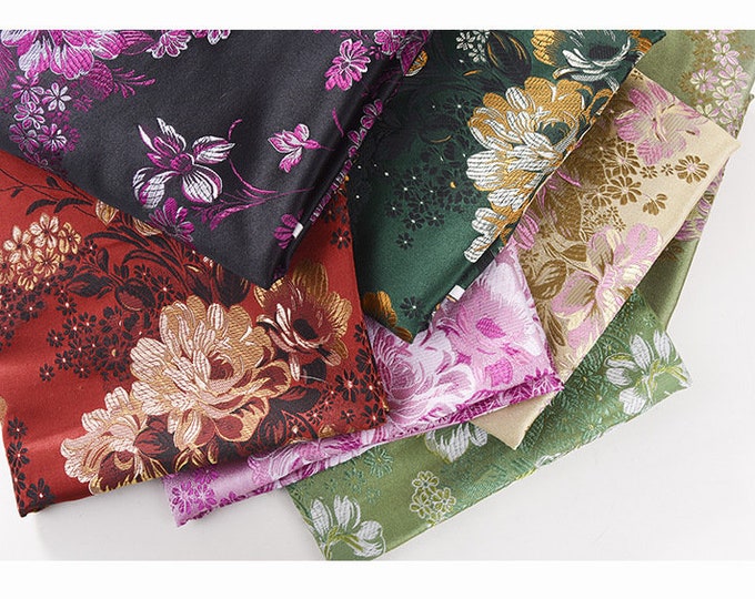 Chinese brocade fabric, peony Jacquard Damask fabric,Upholstery, Decor, Costume, Curtain, Handbag, Sewing/Fabric by the meter, 7 colors
