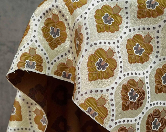 Vintage Gold Brocade Fabric: Geometric Floral Jacquard, 65"W Upholstery