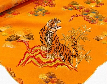 Chinese Embroidery brocade Fabric, Lifelike Tiger pattern Jacquard silk brocade by the meter, 59“Width 2 colors , Quilting Sewing Upholstery