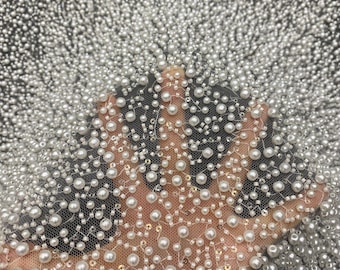 Premium Beaded French Lace Fabric - High-Quality full Beading for Bridal & Wedding Dress, Party, Gown, Prom, DIY Costume, 50"W by the Yard