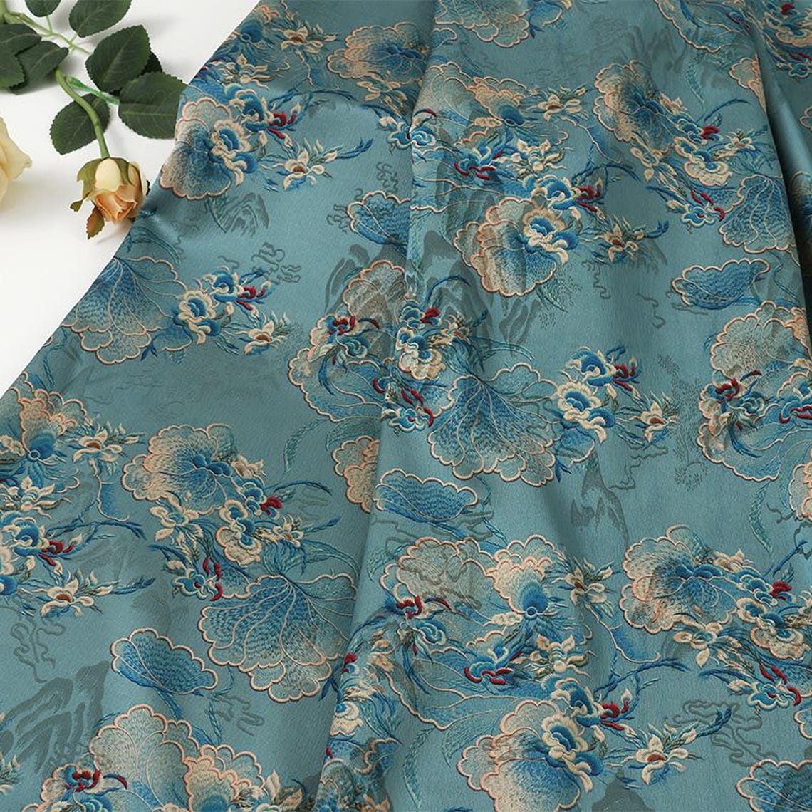 Ancient Painting Tea Silk Satin Fabric: 59