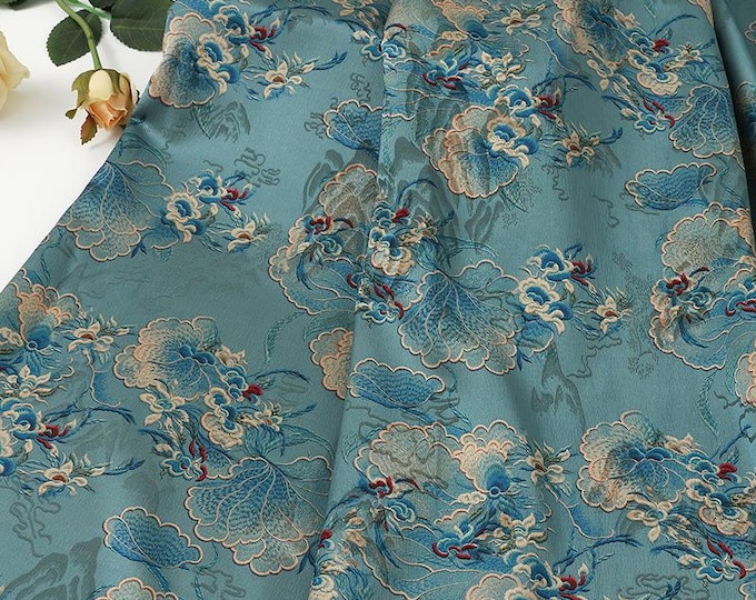 Ancient Painting Tea Silk Satin Fabric: 59"W Upholstery, Costume, Drapery