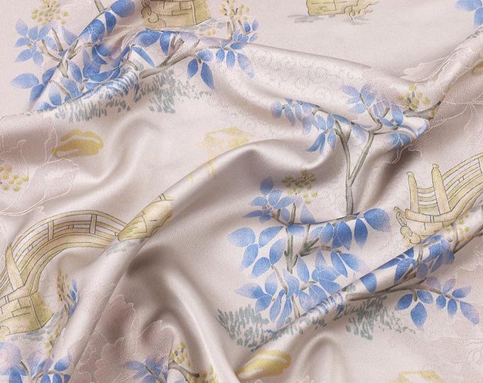 Jade Orchid Satin Fabric: Gambiered Canton Gauze Tea Silk - Pink, Blue, Purple, Ivory