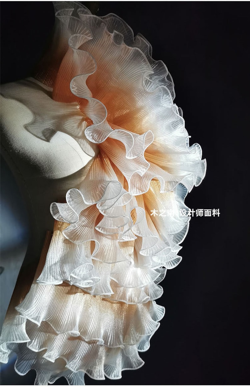 Pleated Ruffle Pattern Pleated Ruffle Organza Fabric: 3D Folds, Stiff Texture - 5.9