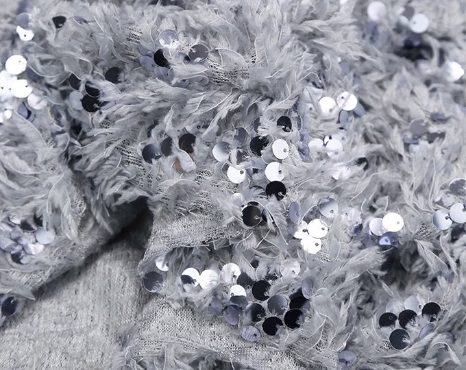 Feather fringed sequin lace embroidered fabric, tassel mesh Fabric, Dress, DIY, clothing, Sewing fabric, 57" W By 1 meter, garment fabric