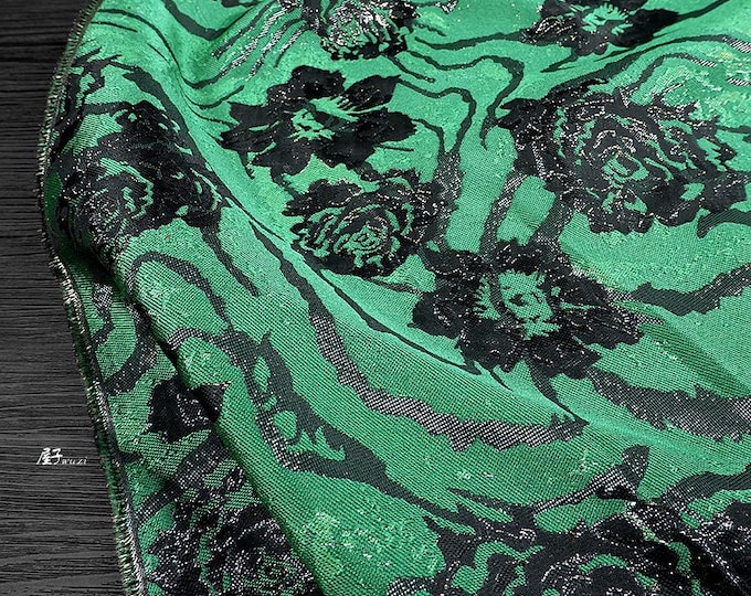 Luxury Green Embossed Jacquard Polyester Fabric - European Designer Fabric by the Yard, 55''W, Upholstery, Quilting, drapery & Sewing fabric
