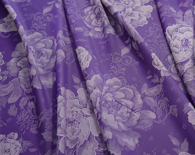 55"W Ancient Tea silk Rich Texture satin fabric, Traditional peony, Upholstery, Decor, Costume, Curtain, bag, Sewing, drapery, DIY/Fabric