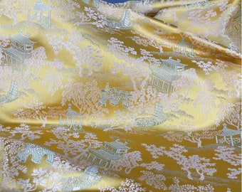 Ancient Chinese Silk Brocade Fabric: 59"W Upholstery & Sewing By The Meter