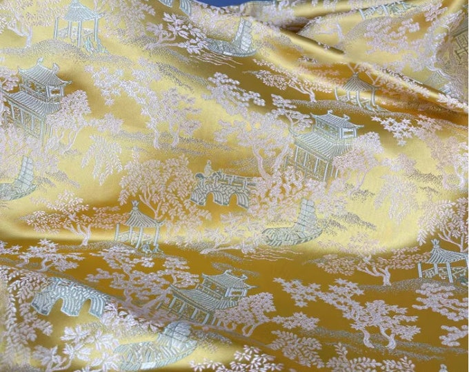 59"W Ancient Chinese Famous paintings pattern Silk Brocade - 4 colors to choose By The Meter, Upholstery, Quilting and Sewing fabric,