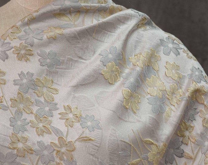 Gold thread jacquard fabric, 3D foil flower texture, designer fabric, 63"W, Upholstery, Decor, Costume, drapery, DIY/Fabric by the meter