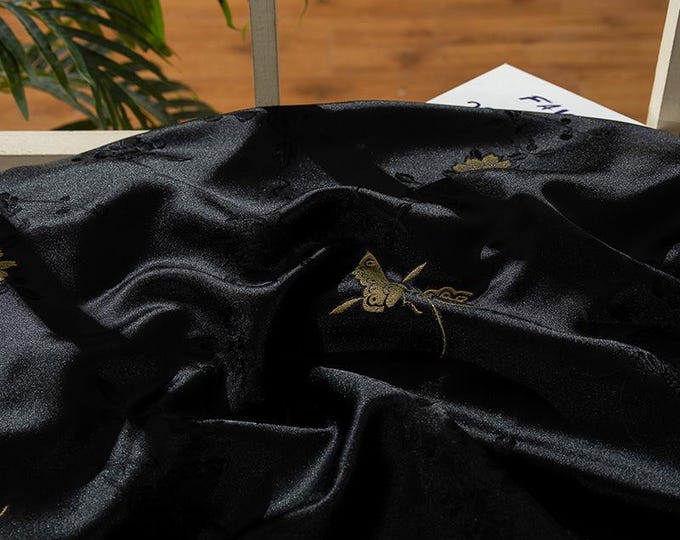 55" Silk Brocade, butterfly, Gold rose Brocade, Emperor Tibetan, Upholstery, Decor, Costume, Curtain, Handbag, Sewing/Fabric by the meter