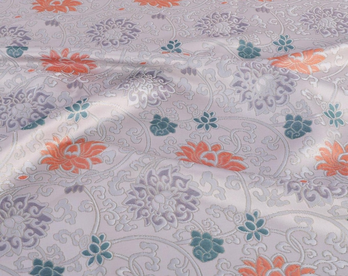 58" Song Brocade, white lotus silk Brocade, Emperor Tibetan, Upholstery, Decor, Costume, Curtain, Handbag, Sewing, DIY/Fabric by the meter