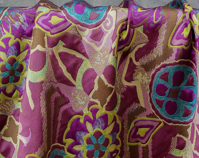 Embossed Jacquard Fabric: Abstract Geometric Floral Brocade, 59" Wide