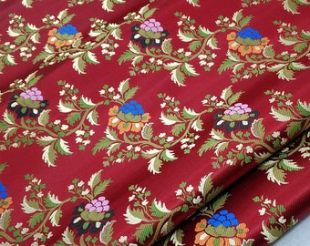 Red Floral Brocade Fabric: 25% Silk Rayon, 29" Wide