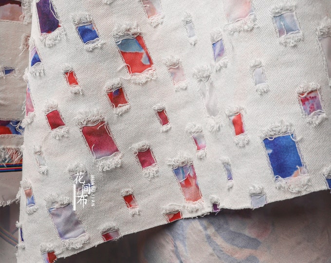 100% cotton, color grid holes of Jacquard Weave, 3D Denim Jean Cotton in a Thick Jacket Creation, 55", Upholstery, Quilting, Sewing, drapery